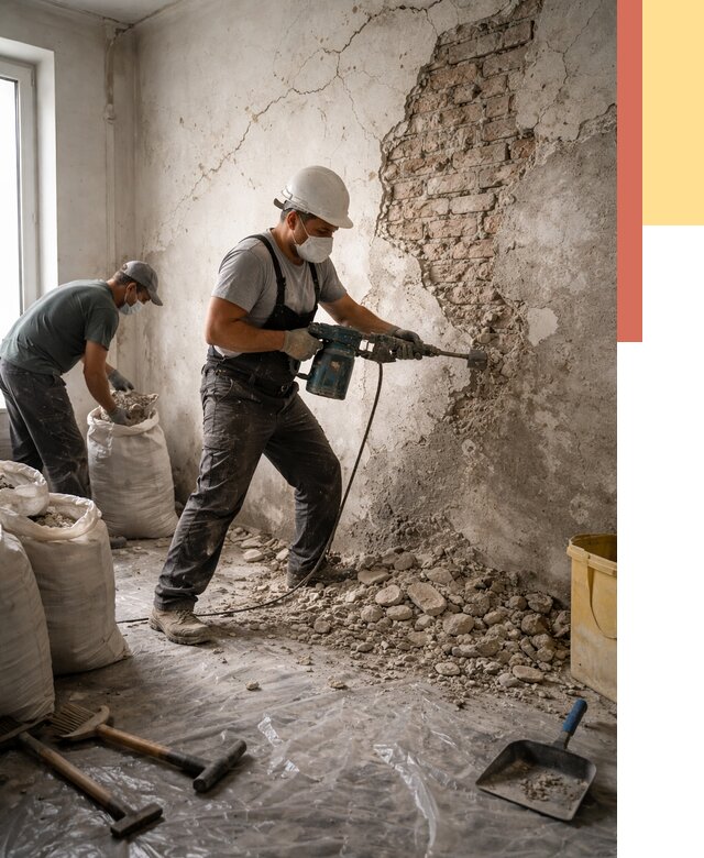 Демонтаж штукатурки со стен в Уссурийске от 7423 руб/м² — быстро и недорого | ОТДЕЛОЧНИК-Сср