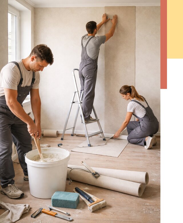 Оклейка стен обоями в Уссурийске от 3609 руб/м2 — быстро и недорого | ОТДЕЛОЧНИК-Сср