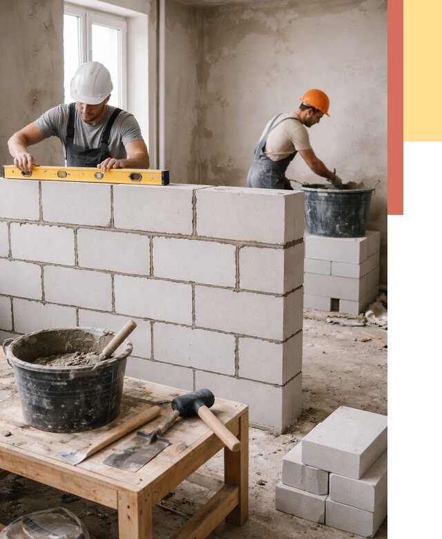 Кладка перегородок из газобетона в Уссурийске от 3299 руб. под ключ | ОТДЕЛОЧНИК-Сср