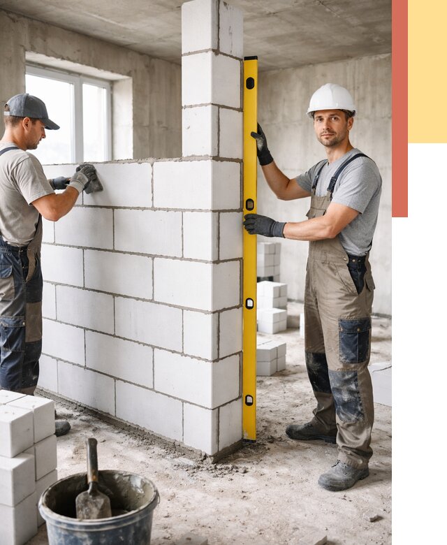 Кладка перегородок из пеноблока в Уссурийске от 1856 руб. под ключ | ОТДЕЛОЧНИК-Сср