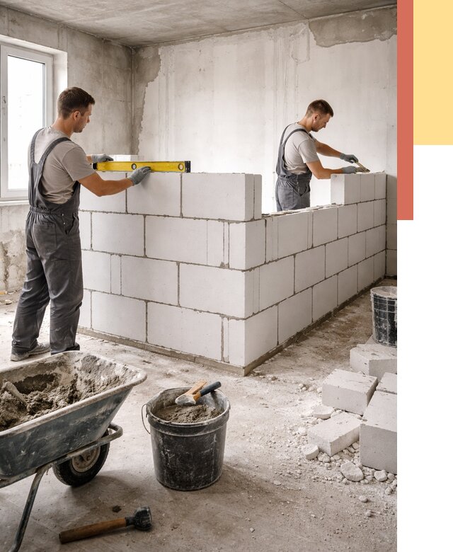 Кладка перегородок из ПГП в Уссурийске от 2578 руб./м2 — монтаж и возведение под ключ | ОТДЕЛОЧНИК-Сср