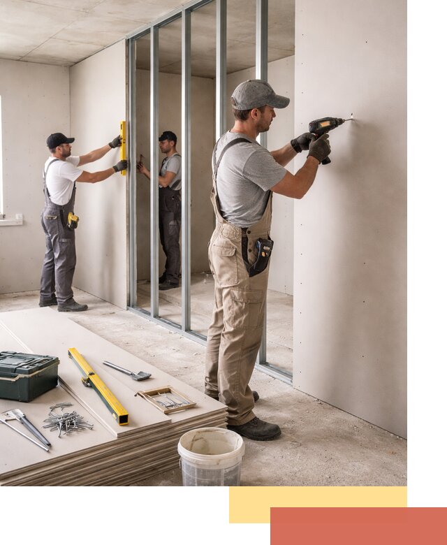 Однослойная перегородка из гипсокартона в Уссурийске под ключ, монтаж и отделка