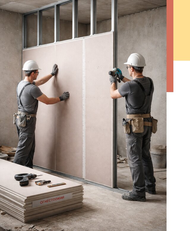 Перегородка из огнестойкого гипсокартона в Уссурийске от 1907 руб. под ключ | ОТДЕЛОЧНИК-Сср