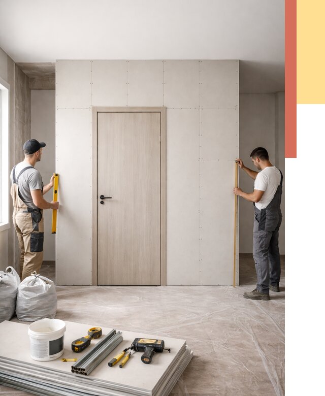 Перегородка из гипсокартона с дверью в Уссурийске от 4640 руб. под ключ | ОТДЕЛОЧНИК-Сср