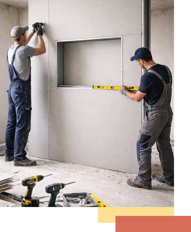 Перегородка из гипсокартона с нишей под декор в Уссурийске