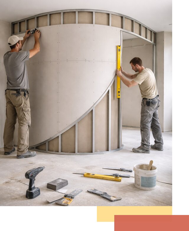 Радиусная перегородка из гипсокартона в Уссурийске под ключ