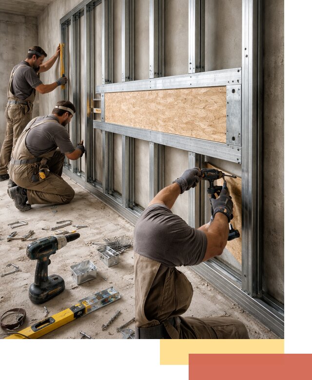 Усиленная перегородка для крепления тяжёлых конструкций в Уссурийске