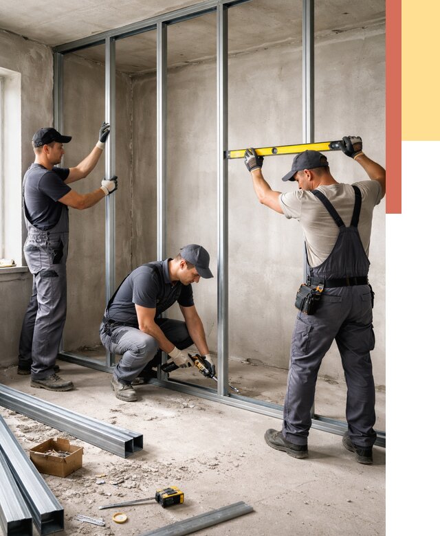 Монтаж каркаса перегородки из профиля в Уссурийске от 773 руб. | ОТДЕЛОЧНИК-Сср