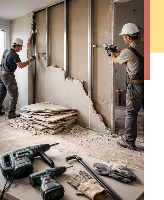 Демонтаж перегородки из гипсокартона в Уссурийске от 1237 руб. быстро и недорого | ОТДЕЛОЧНИК-Сср