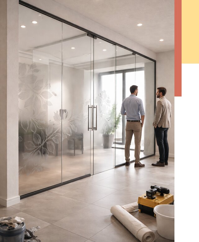 Стеклянные перегородки с рисунком в Уссурийске от 12888 руб. монтаж и нанесение | ОТДЕЛОЧНИК-Сср