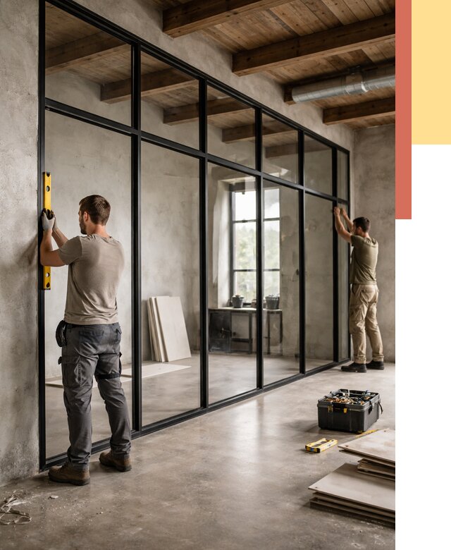 Стеклянные перегородки лофт в Уссурийске от 10826 руб. под ключ | ОТДЕЛОЧНИК-Сср