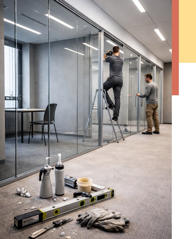 Стеклянные офисные перегородки в Уссурийске от 8764 руб. — монтаж и установка | ОТДЕЛОЧНИК-Сср