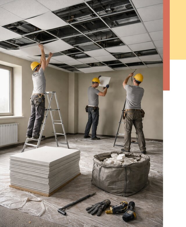 Демонтаж потолка Армстронг в Уссурийске от 4640 руб. быстро и недорого | ОТДЕЛОЧНИК-Сср