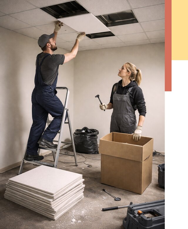 Демонтаж потолочной плитки в Уссурийске от 4640 руб. быстро и недорого | ОТДЕЛОЧНИК-Сср