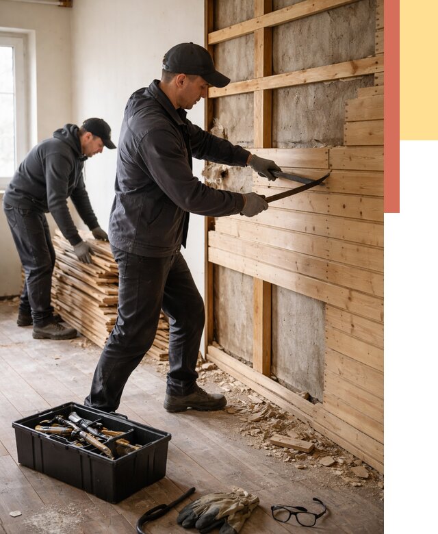 Демонтаж вагонки в Уссурийске от 3918 руб/м2 — быстро и недорого | ОТДЕЛОЧНИК-Сср