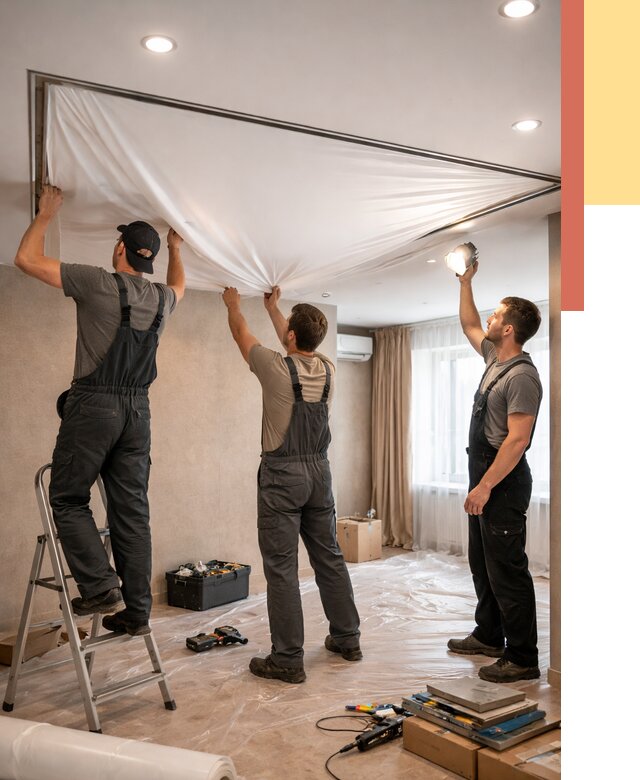 Монтаж ПВХ натяжного потолка в Уссурийске от 3609 руб. под ключ | ОТДЕЛОЧНИК-Сср