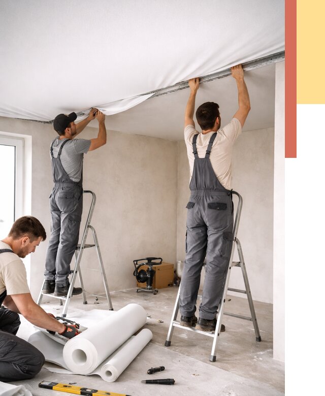 Монтаж тканевого натяжного потолка в Уссурийске от 3609 руб. под ключ | ОТДЕЛОЧНИК-Сср