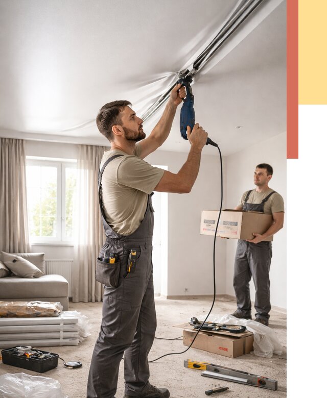 Монтаж сатинового натяжного потолка в Уссурийске от 3609 руб. | Быстро, недорого — ОТДЕЛОЧНИК-Сср