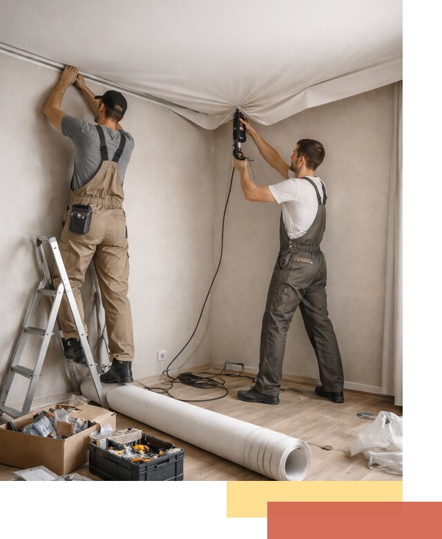 Монтаж цветного натяжного потолка в Уссурийске за один день