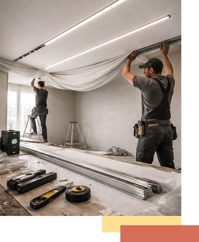 Монтаж натяжных потолков со световыми линиями в Уссурийске