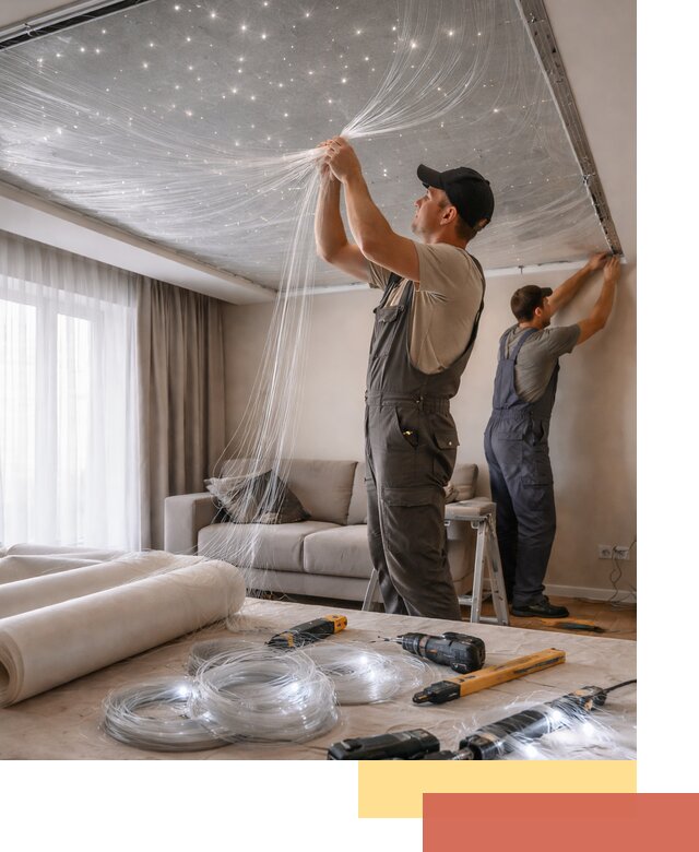 Монтаж натяжного потолка «Звездное небо» в Уссурийске