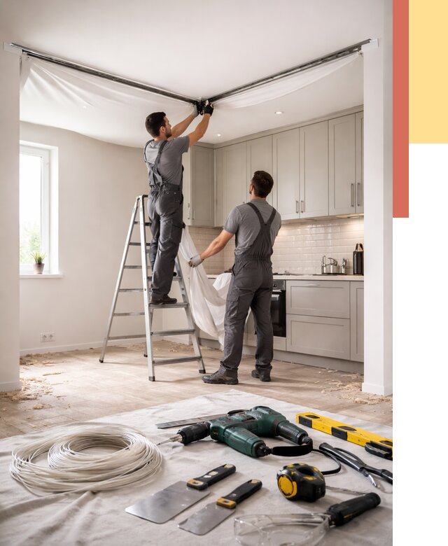 Установка натяжного потолка на кухне в Уссурийске от 2474 руб. | ОТДЕЛОЧНИК-Сср