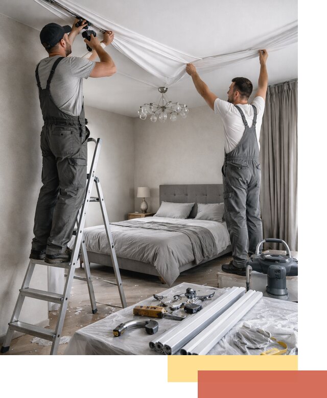 Монтаж натяжного потолка в спальне в Уссурийске