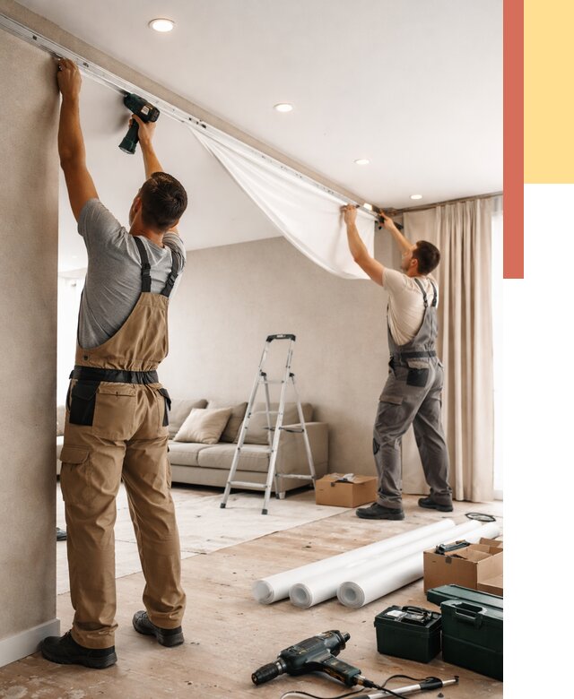 Монтаж натяжного потолка в гостиной в Уссурийске от 567 руб. | ОТДЕЛОЧНИК-Сср