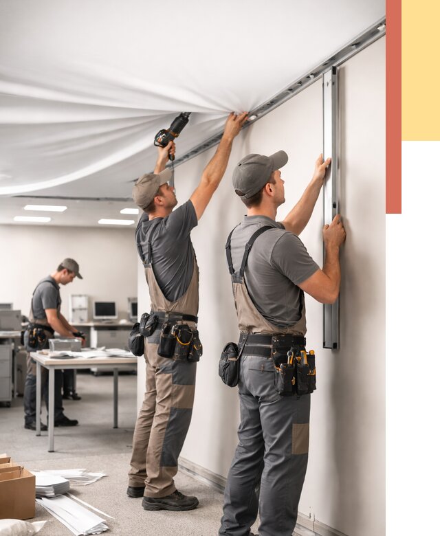 Монтаж натяжного потолка в офисе в Уссурийске от 464 руб/м² — быстро и недорого | ОТДЕЛОЧНИК-Сср