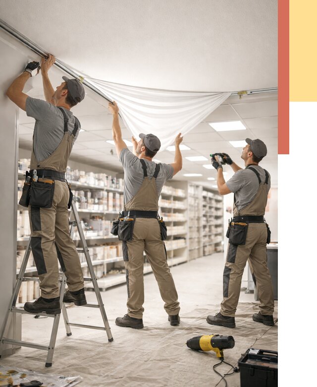 Монтаж натяжного потолка в магазине в Уссурийске от 4640 руб. быстро и недорого | ОТДЕЛОЧНИК-Сср