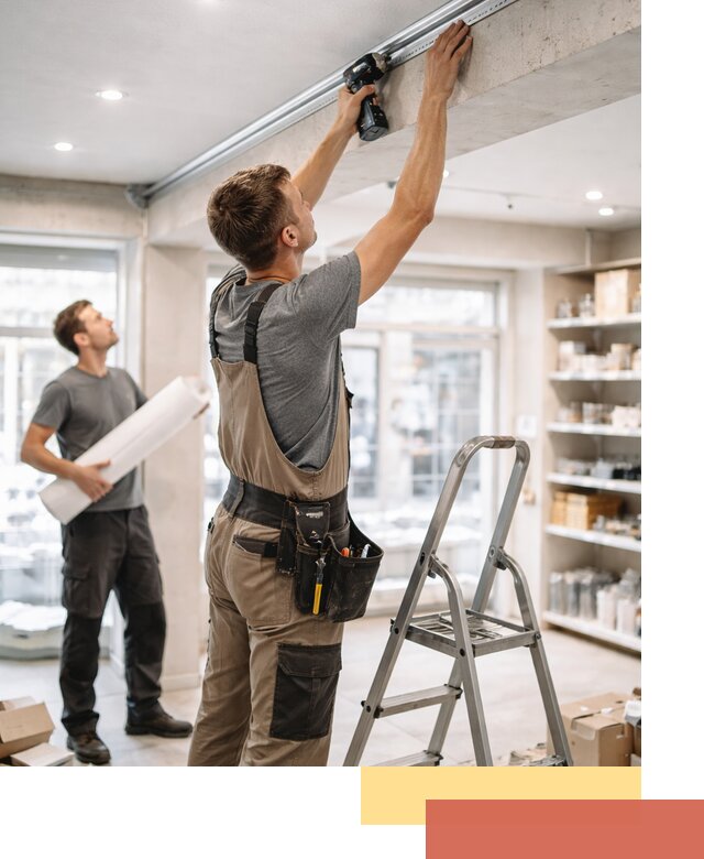 Монтаж натяжных потолков в магазине в Уссурийске