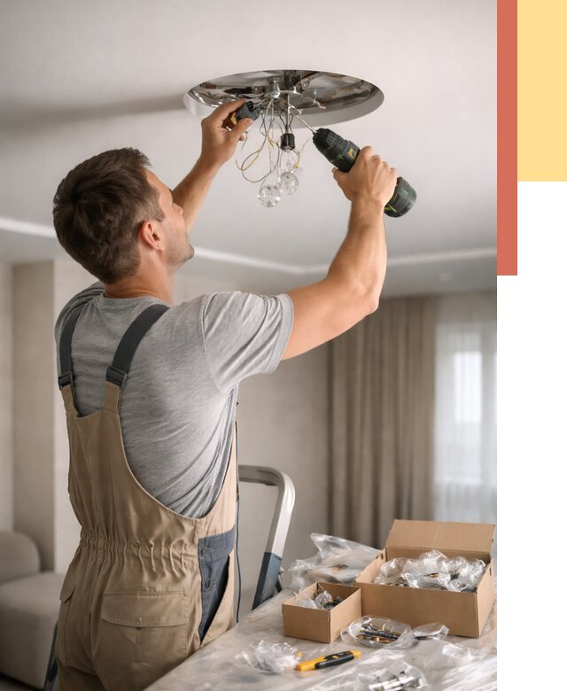 Установка люстры в натяжной потолок в Уссурийске от 1237 руб. | Быстро и недорого — ОТДЕЛОЧНИК-Сср