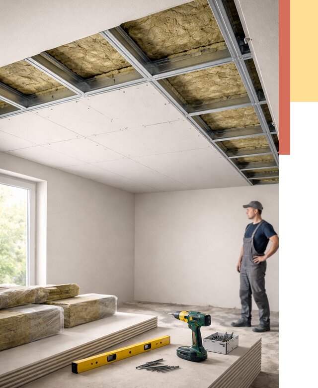 Звукоизоляция потолка ГКЛ в Уссурийске от 979 руб. — монтаж под ключ | ОТДЕЛОЧНИК-Сср