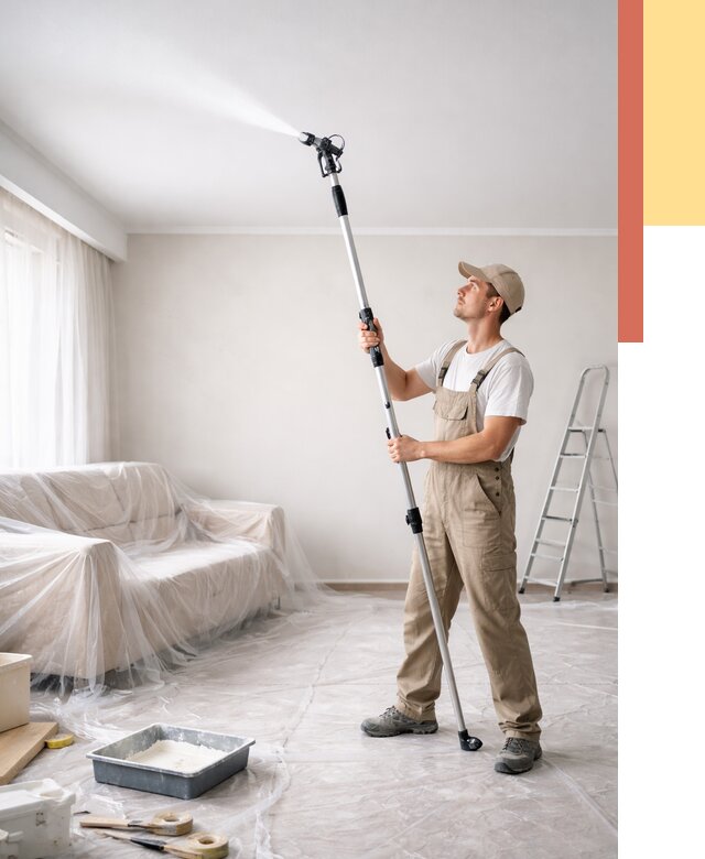 Покраска потолка краскопультом в Уссурийске от 4640 руб. быстро и недорого | ОТДЕЛОЧНИК-Сср